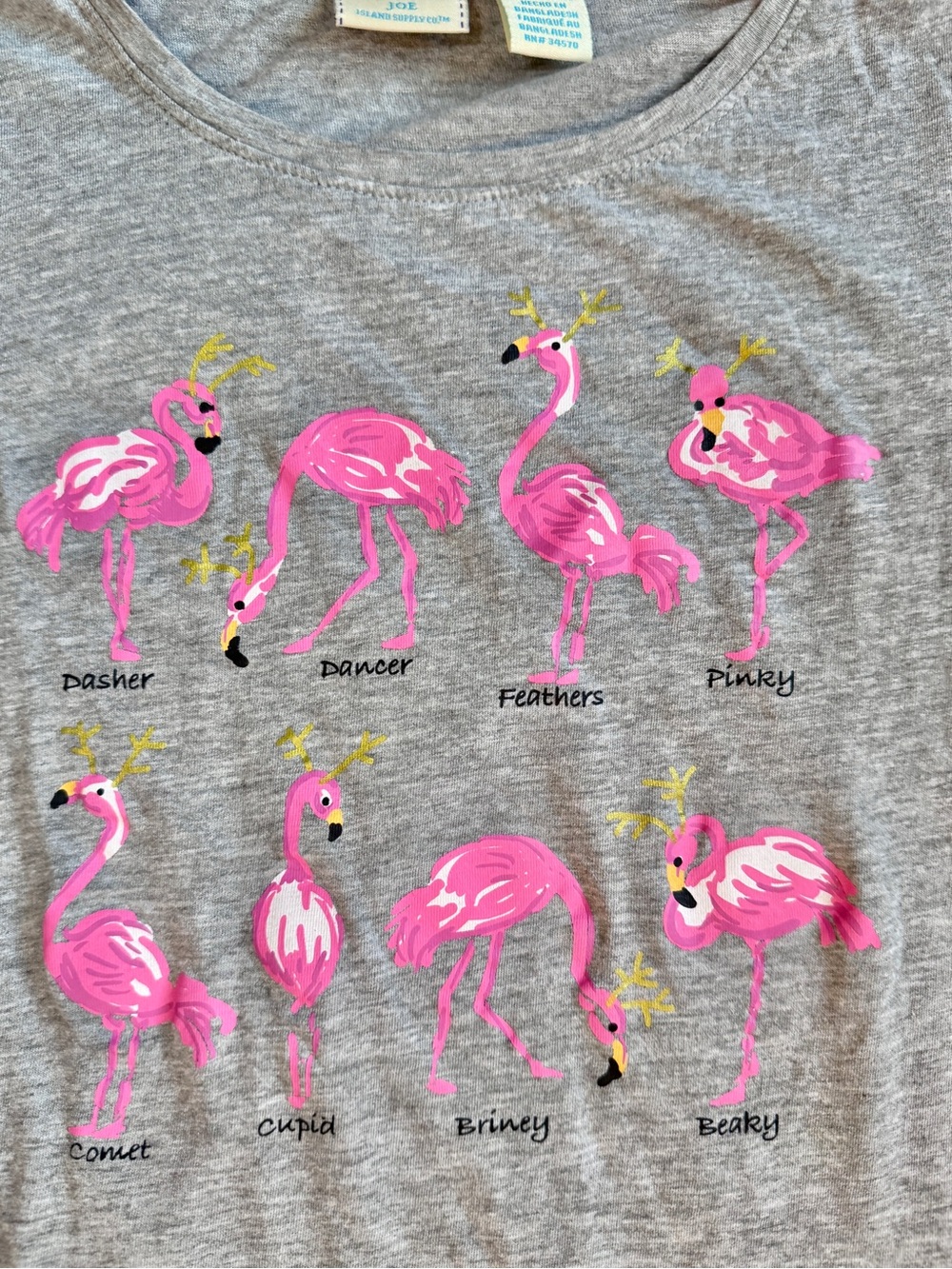 Caribbean Joe womens Gray Flamingo Print Top Size S Small 3/4 Sleeve Cotton Tee - Picture 2 of 6